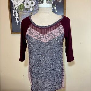 Vintage Free People Burgundy and Pink Lace Top